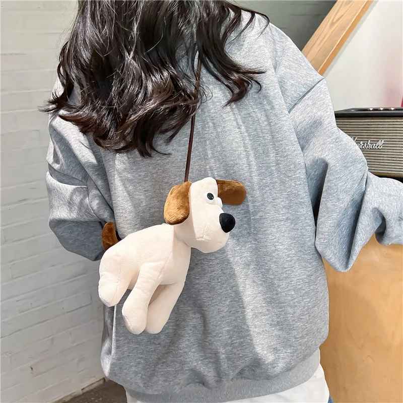 Korean fashion girl plush dog shoulder bag female 2023 new cute cartoon doll bag female crossbody bag