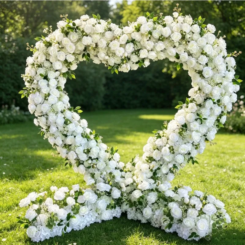 New wedding flower white love arch window exhibition hall on site decoration hydrangea rose green plant row flower