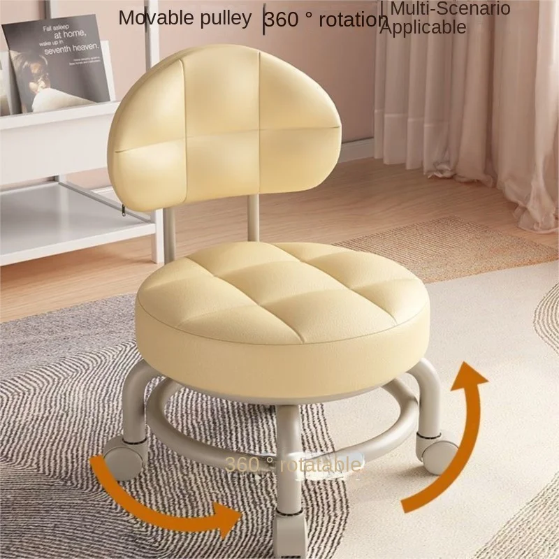 X & D-taburete pequeño de cuero para el hogar, silla de montar exquisita, taburete móvil y giratorio para cambiar zapatos con respaldo, taburete de