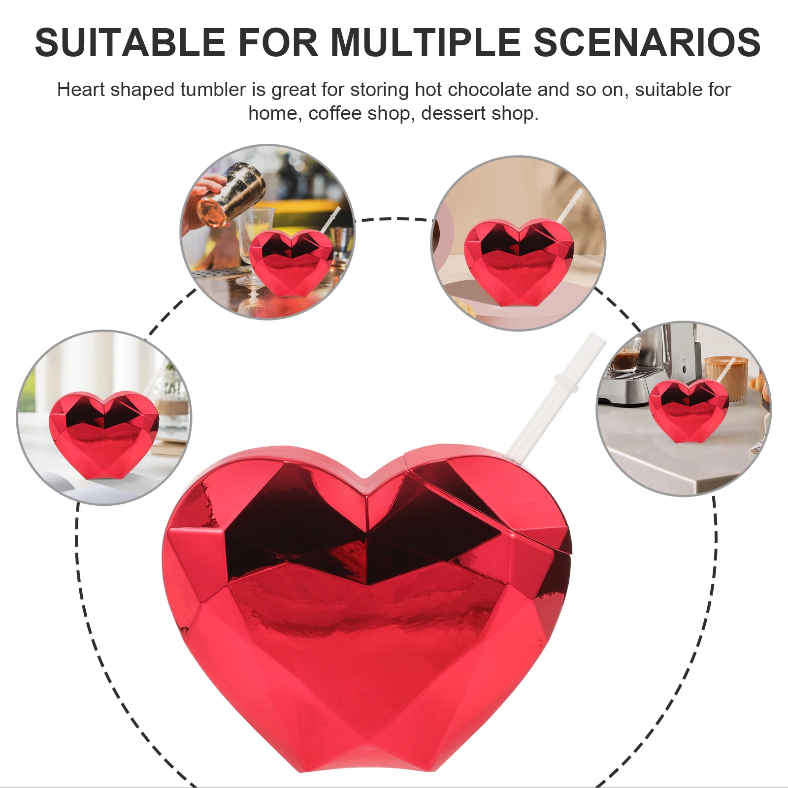

2pcs Heart Shaped Straw Cup 600ml Red Pink Love Sip Tumbler Plastic Drinking Cups Coffee Shop Kitchen Bar Accessories