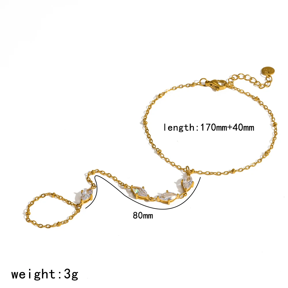 Exquisites großes Zirkonia-Fingerarmband, 18K vergoldeter Edelstahl, wasserdicht, Handrückenkette, Schmuckgeschenk – Detail 6