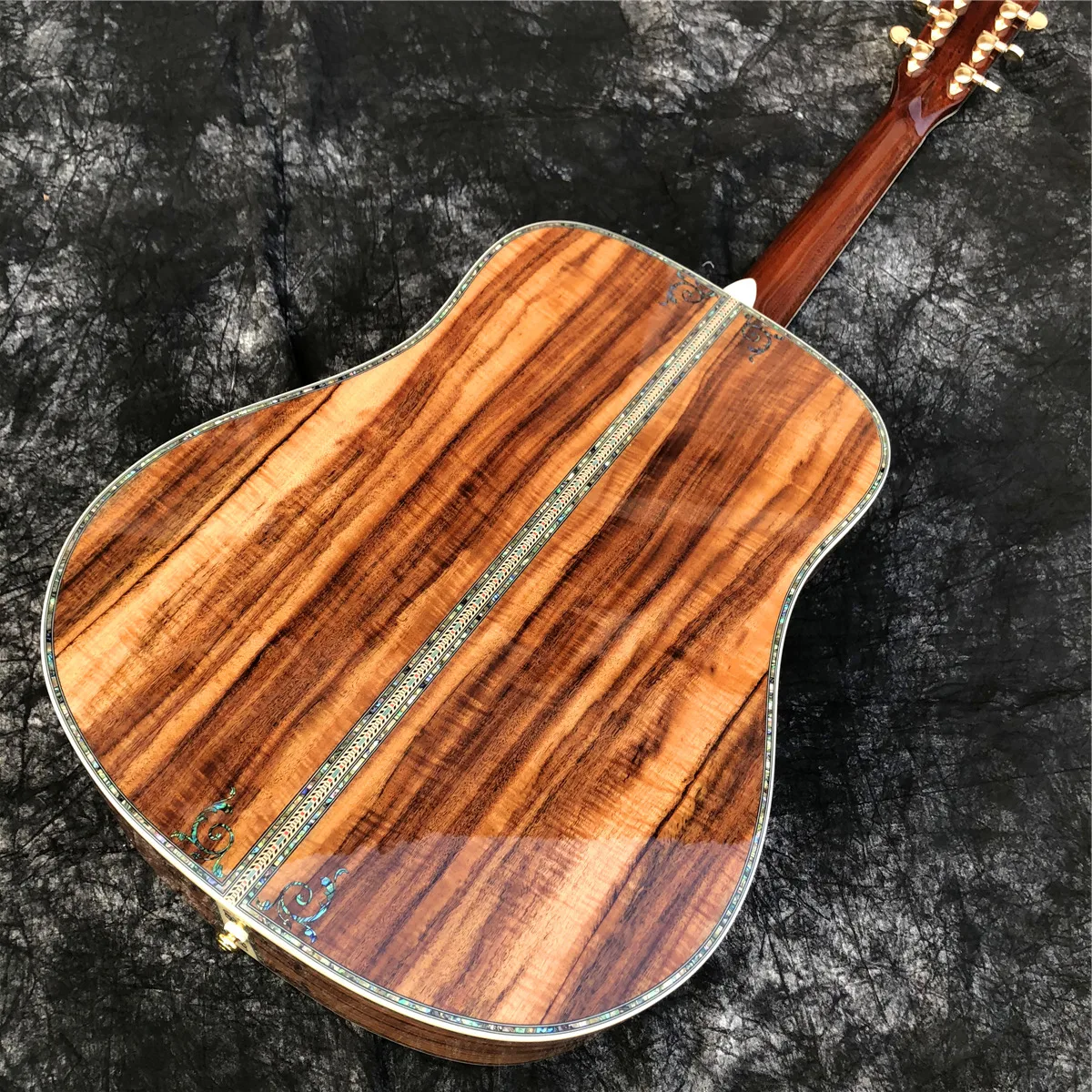 All Koa Wood D Type Acoustic Guitar, Real Abalone Inlay, Ebony Fingerboard, 41\