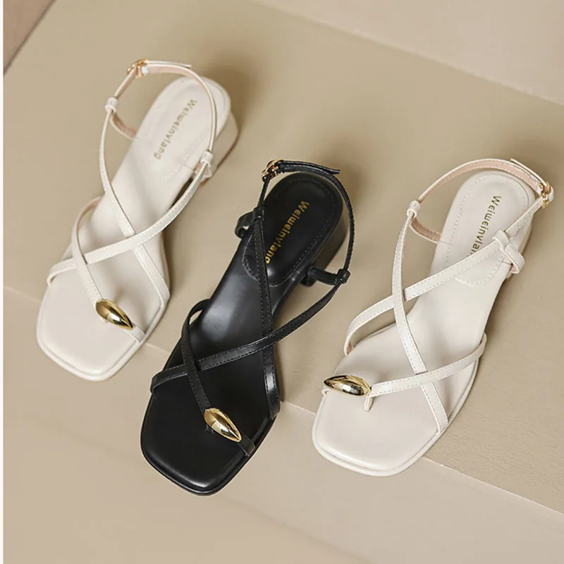 

2025 New Summer Women Sandals High Heel Loafers French Style Niche Sensation Strap Casual Shoes