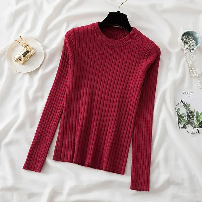 Knit Pullover Sweater Long Sleeve Tops Blouse Clothes Autumn Winter Solid Slim Soft Warm Basic Streetwear O Neck Jumper Top