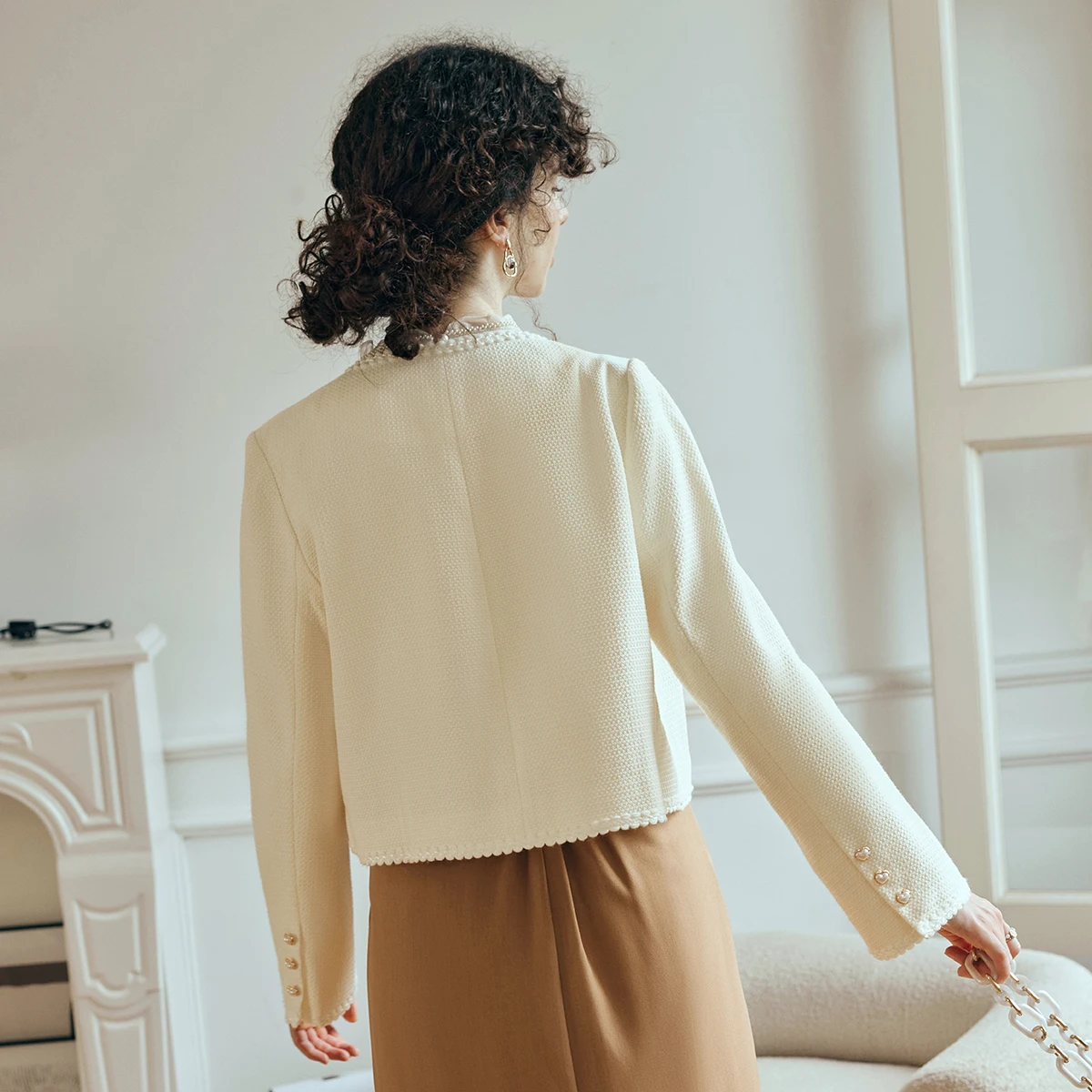 OLrain المرأة عبق نمط سترة ثلاثية الأبعاد الجاكار الصلبة معاطف 2025 الخريف جديد أنيق الخامس الرقبة الإناث أعلى O23QW82618 #6