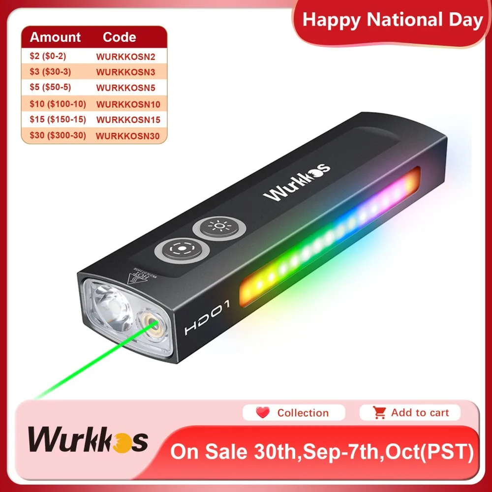 Wurkkos nueva linterna multifuncional HD01 1200 LM con luz verde luz blanca 90CRI luces laterales RGB IP65 impermeable senderismo