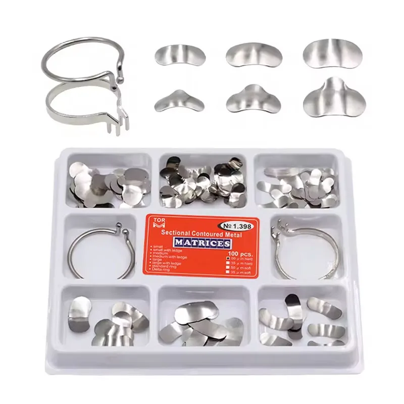 

Стоматологическая матрица ALLNYY Секционные контурные металлические матрицы No 1.398/No.330 с пружинным зажимом Delta Ring Clamp Wedge для