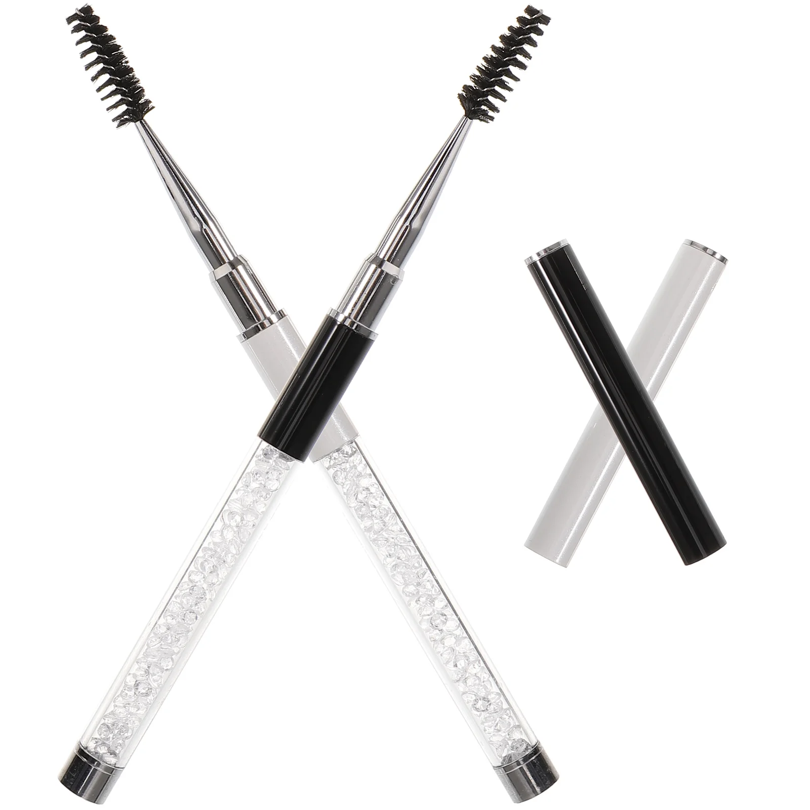 

2pcs Eyelash Brush Lashes Comb Rhinestones White Black Spiral Fiber Travel Makeup Tools lash brush eyelash comb mascara wands