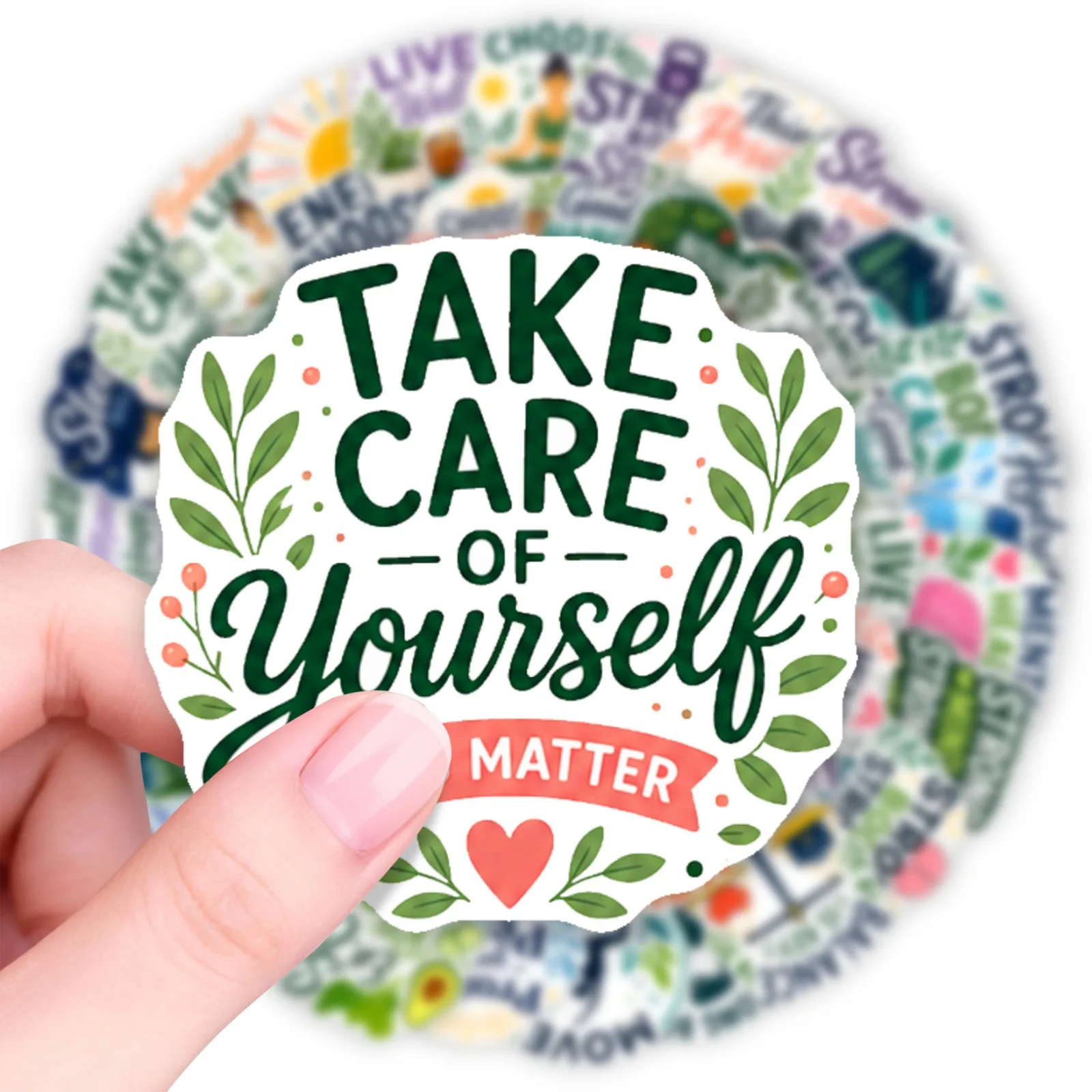 50Pcs Women Health Lifestyle Motivational Quote Stickers Mental Health Self Discipline Sport Green Plant Stickers