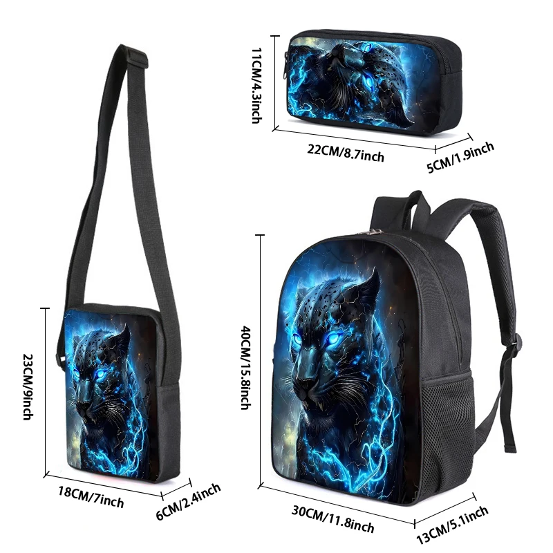 Leopard 3Pcs/Set Backpack With Messenger Bags ,Pencil Bag,School Bag For Boy/Girls Best Gift 2D Flat Cartoon Student School Bags