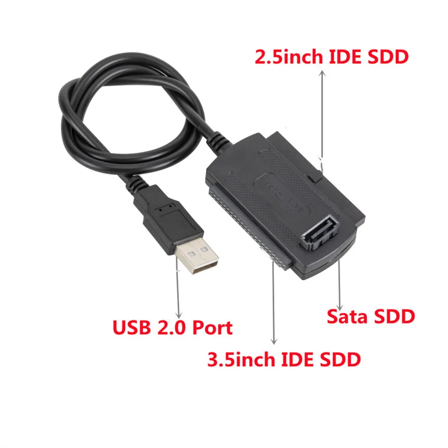 Grwibeou 3-in-1 USB 2.0 To IDE / SATA Converter Hard Drive Disk HDD SSD 480Mb/s Data Interface 2.5