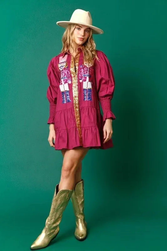 

Womens Christmas Style Dress Autumn Winter Sequins Cartoon Print Casual Loose Daily Clothes Longsleeved Lapel Mid-waist Cardigan