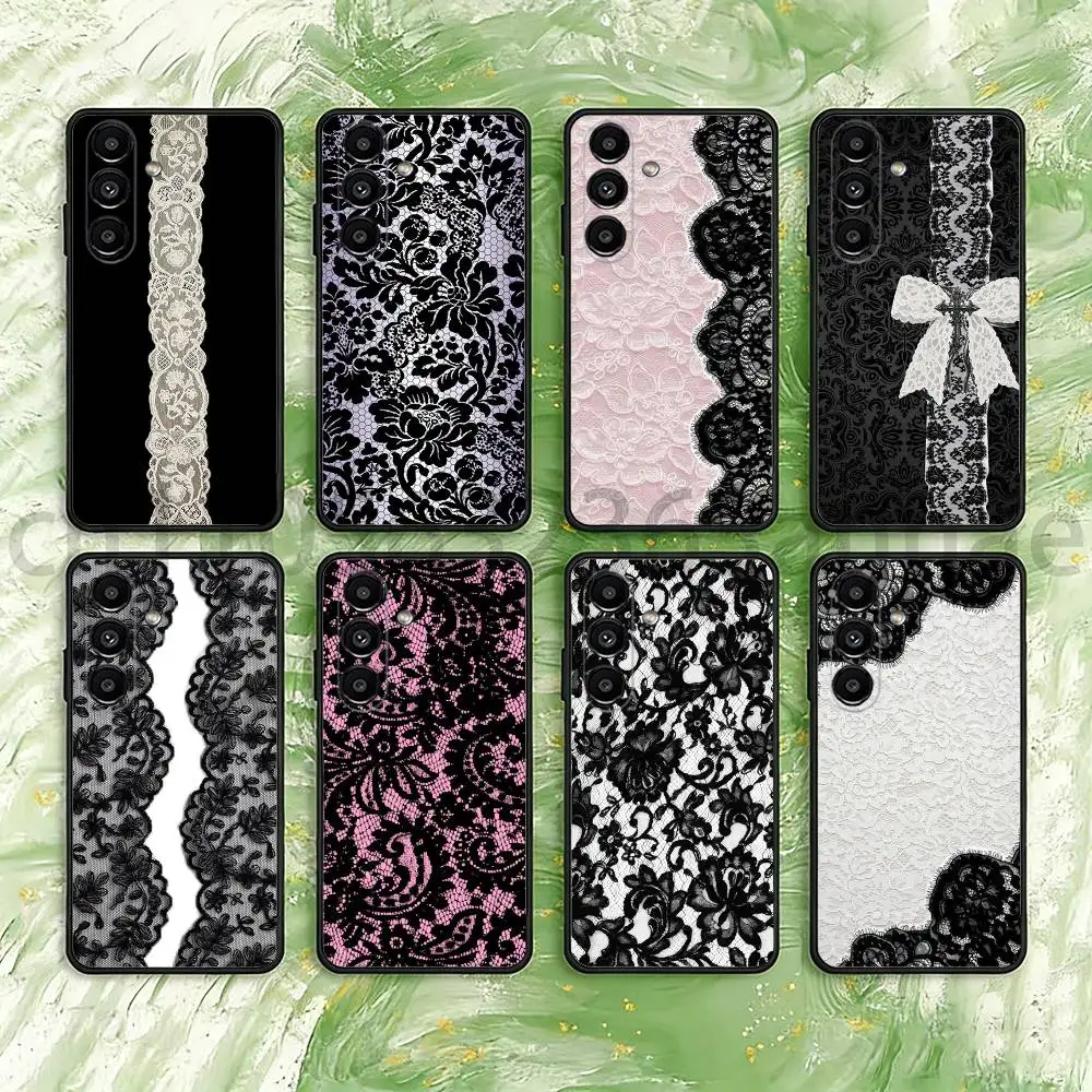Black lace print New Hot Phone Case For Samsung Galaxy S21 22 23 24 S25 Ultra PlusS20 FE S10 Plus  Cover Funda