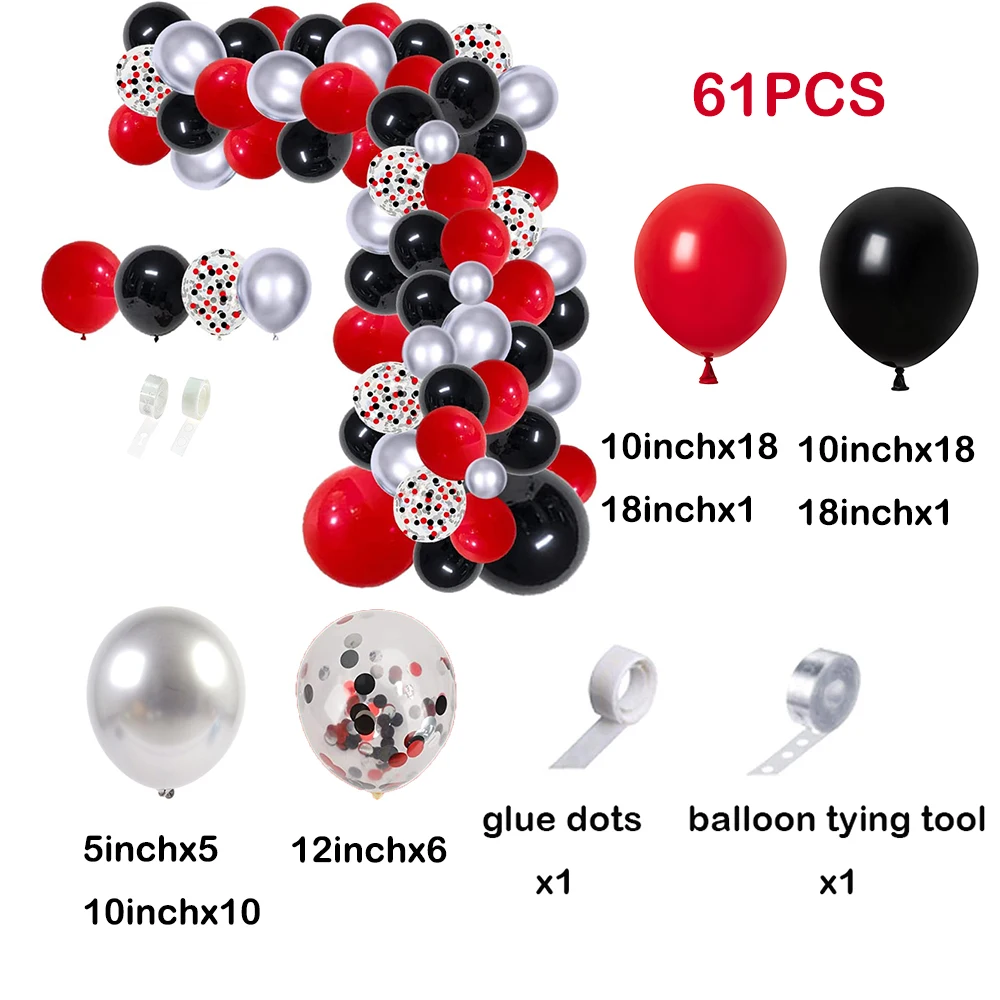 1 Zestaw Czerwony Czarny Srebrny Balon Łuk Girlanda Zestaw Dekoracje Urodzinowe Balon Konfetti BBQ Kasyno Noworoczne Dekoracje Imprezowe — zdjęcie 3