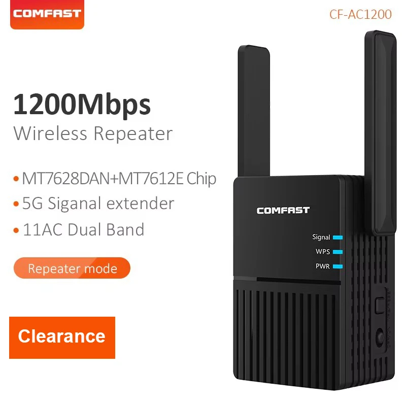 COMFAST-repetidor de enrutador WiFi, amplificador de 1200Mbps, 2,4G/5,8G, extensor de señal de red, 2 antenas para casa y oficina