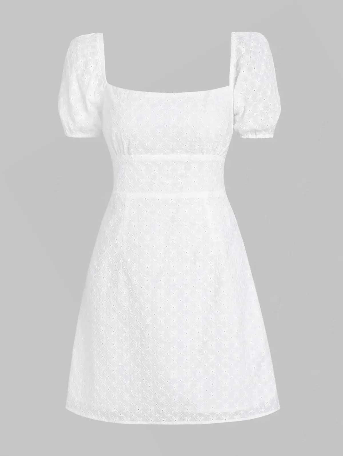 

ZAFUL Women's Daily Fashion Vintage Vacation Puff Sleeve Open Back Eyelet Jacquard Broderie Milkmaid Dress
