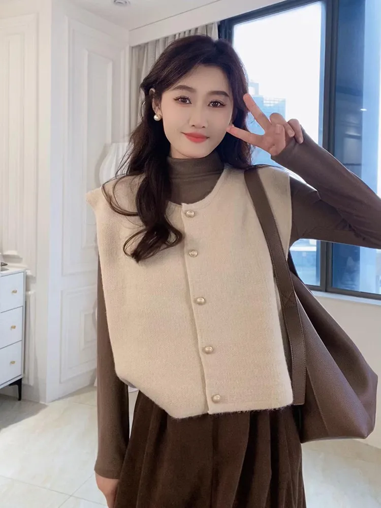 

Женский модный вязаный жилет Slim Fit с одной пуговицей, осенне-зимний топ с круглым вырезом, для повседневной носки