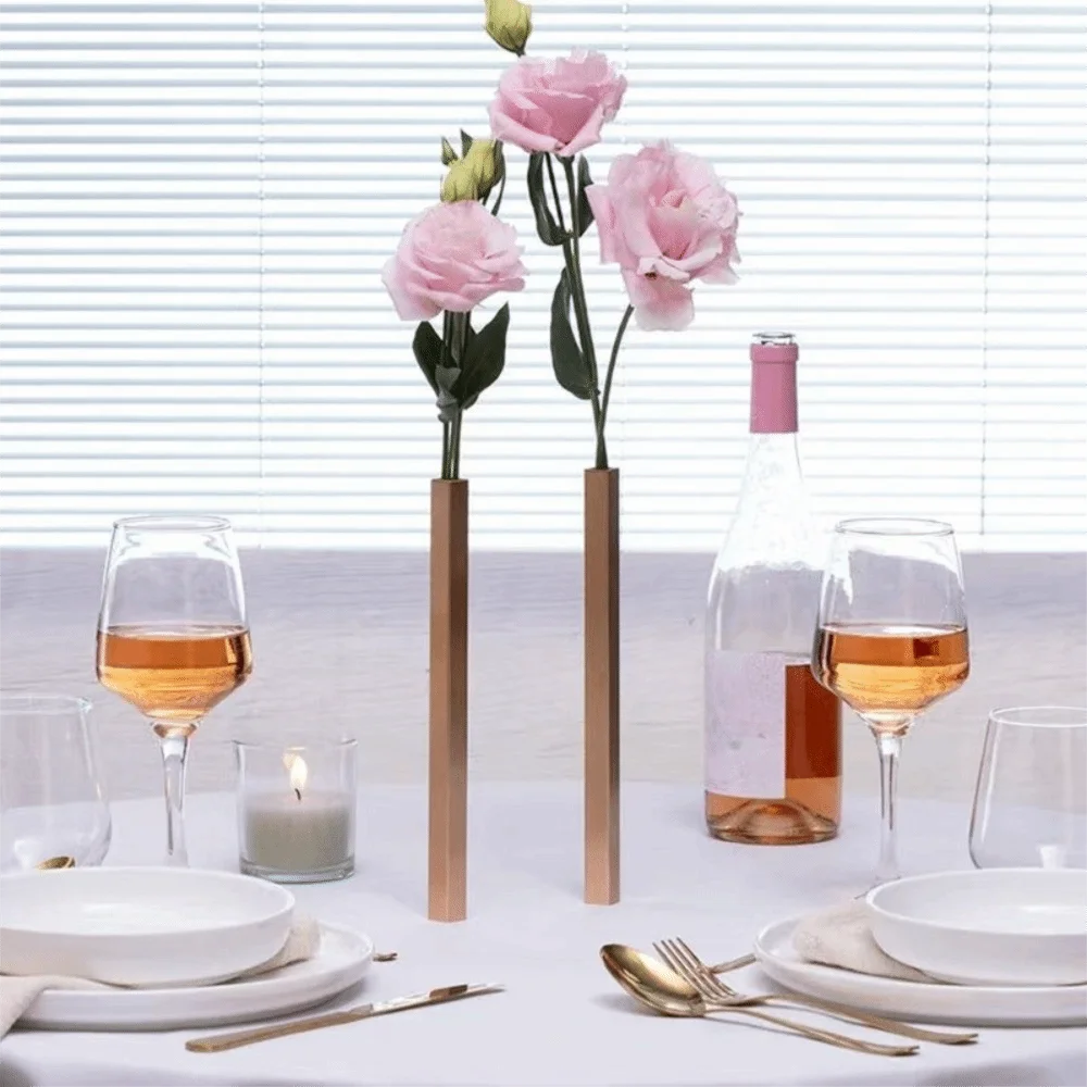 Minimalist Geometric Vase Unique Stainless Steel Light Luxury Vase Nordic Flower Holder Flower-Wrapping Vases Table Centerpiece