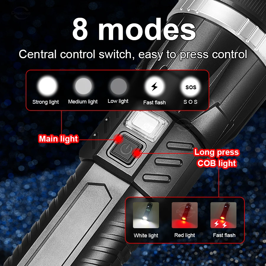 800000000LM Super Powerful Flashlights Rechargeable LED Flashlight Camping Lantern COB Light Built-in Battery For Fishing Patrol