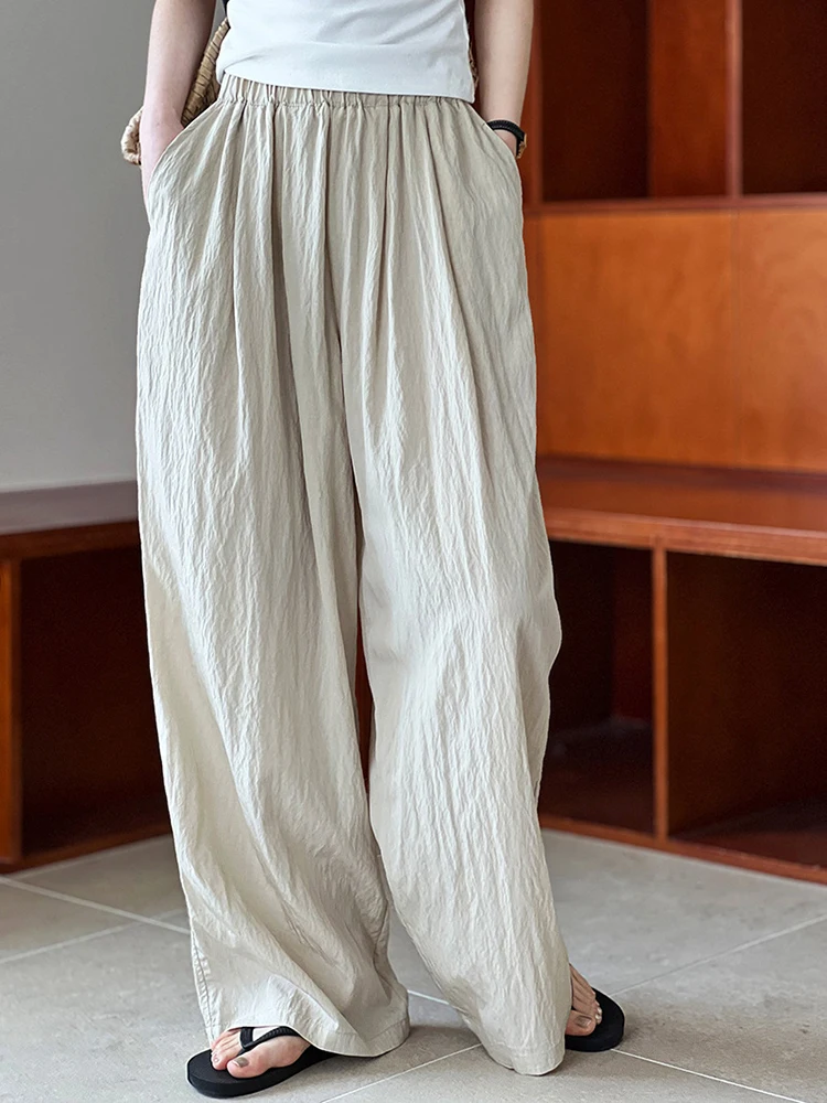[EAM] High Elastic Waist Red Thin Pleated Long Wide Leg Pants New Trousers Women Fashion Tide Spring Autumn 2024 1DH5583