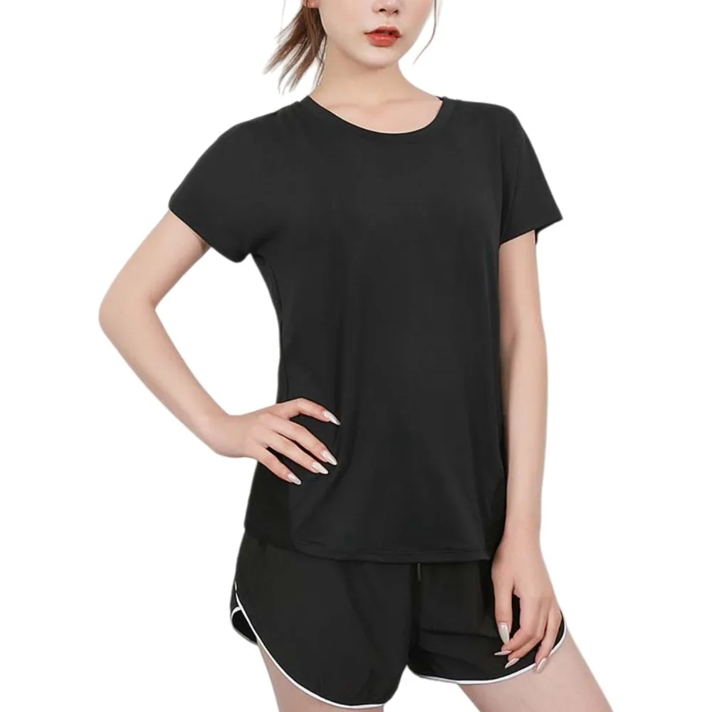 

Comfortable Quick Dry Sports Yoga T-Shirts Short Sleeve Loose Running Shirts Tees Solid Color Thin Sports Tops Female
