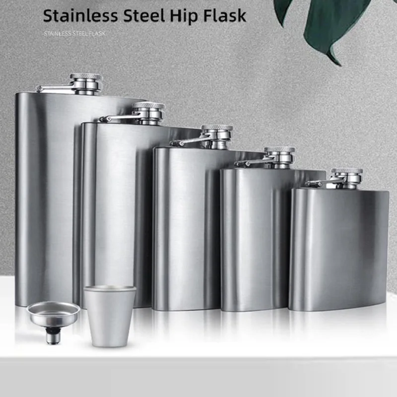 

1/4/6/7/8/9/10/12 oz Stainless Steel Hip Flask with Funnel Pocket Hip Flask Alcohol Whiskey Hip Flask Screw Cap Metallic Black