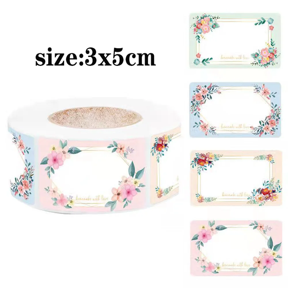 500 قطعة/لفة مستطيل الزهور ملصقات تسمية الاسم 3x5 سنتيمتر فارغة للكتابة العلامات هدية صندوق الذاتي لاصق ختم ملصقات الزخرفية