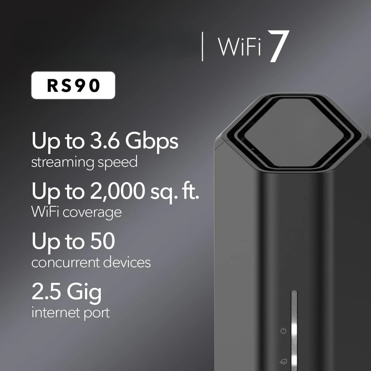 

Двухдиапазонный маршрутизатор Wi-Fi 7, функция безопасности (RS90), скорость беспроводной связи BE3600 (до 3,6 Гбит/с) — крышки до 2000 кв. футов, 50 устройств