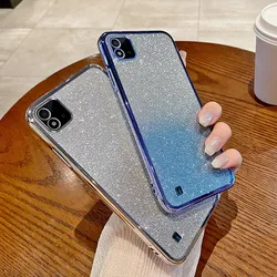 For OPPO Realme C11 2021 Case Realme C20 C20A Phone Case Shiny Glitter Plating Silicone Camera Lens Soft Back Cover