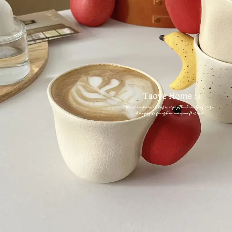 

New Cute Apple Banana Matte Ceramic Mug High Beauty Small Market Coffee Cup Gift Home Water Cup Female Holiday Gift