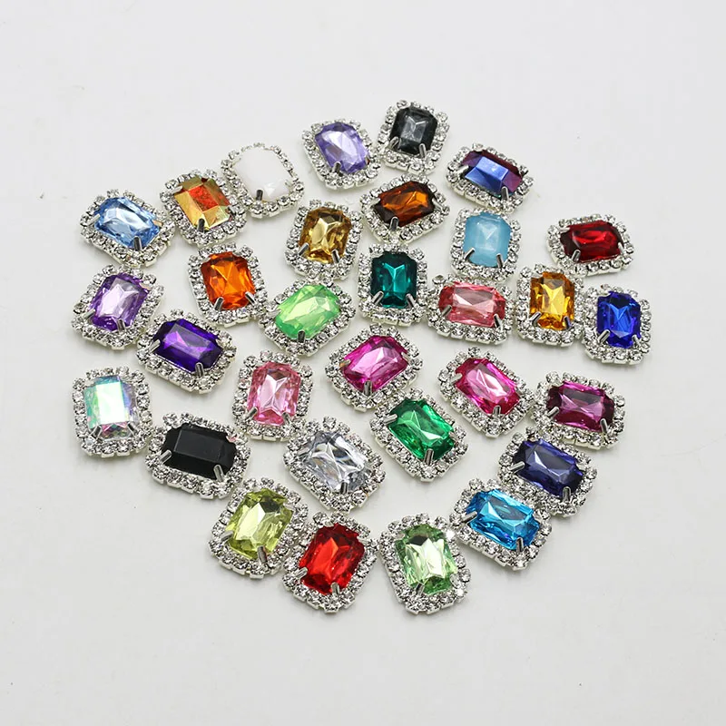 Factory Outlet 10PCS/lot 20*16mm Acrylic Rectangle Rhinestone Button Flatback Can Mix Colors For Free Delivery