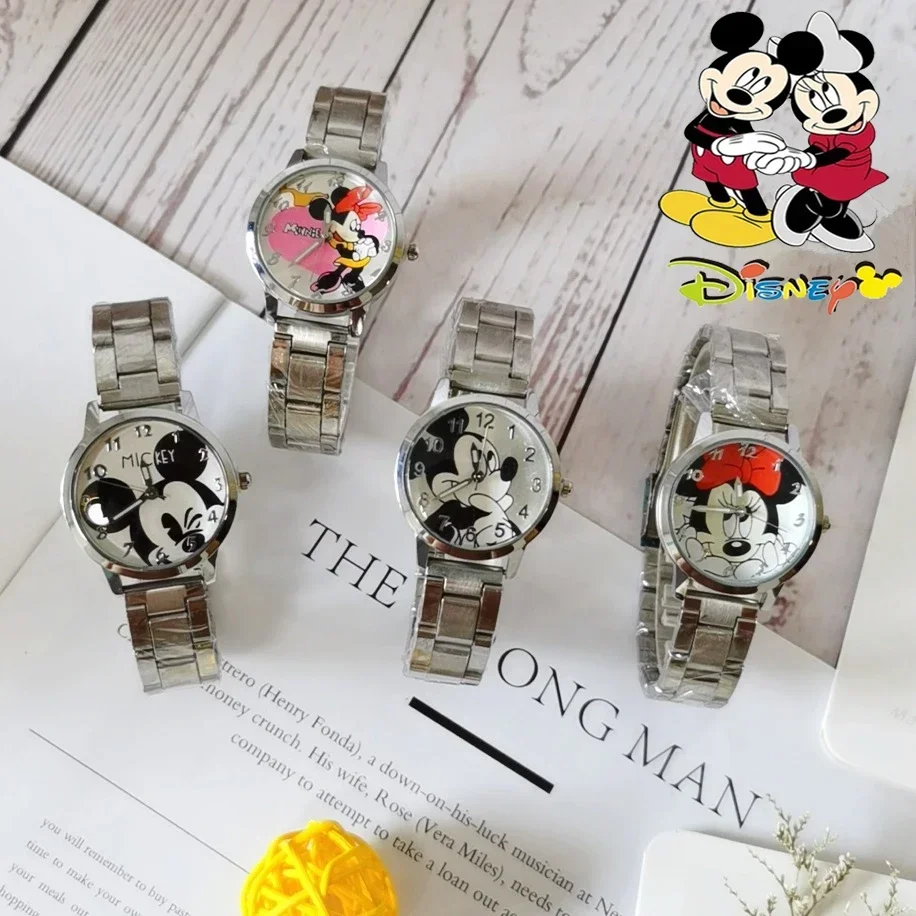 Montre de dessin animé Disney Minnie pour enfants, bande d'acier Shoous, quartz Anime, Rick Mouse, pointeur, cadeaux pour enfants, jouet