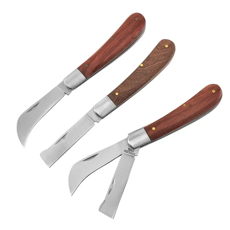 Folding Grafting Knife Plant Grafting Pruning Tools Professional Garden Fruit Tree Cutter Stainless Steel Wooden Handle Knife