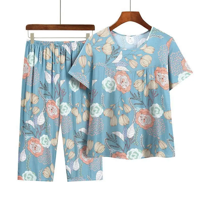 Sommer-Outfits: Lässiger Pyjama aus Eisseide, lockerer zweiteiliger Anzug in Übergröße mit kurzärmeligem Oberteil – Detail 18
