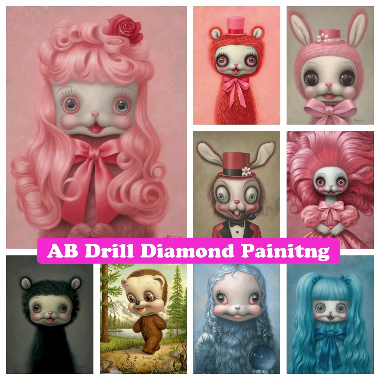 

Mark Ryden Strange Art Rabbit 5D DIY AB Drills Diamond Painting Mosaic Cartoon Girl Cross Stitch Kits Embroidery Room Decor Gift