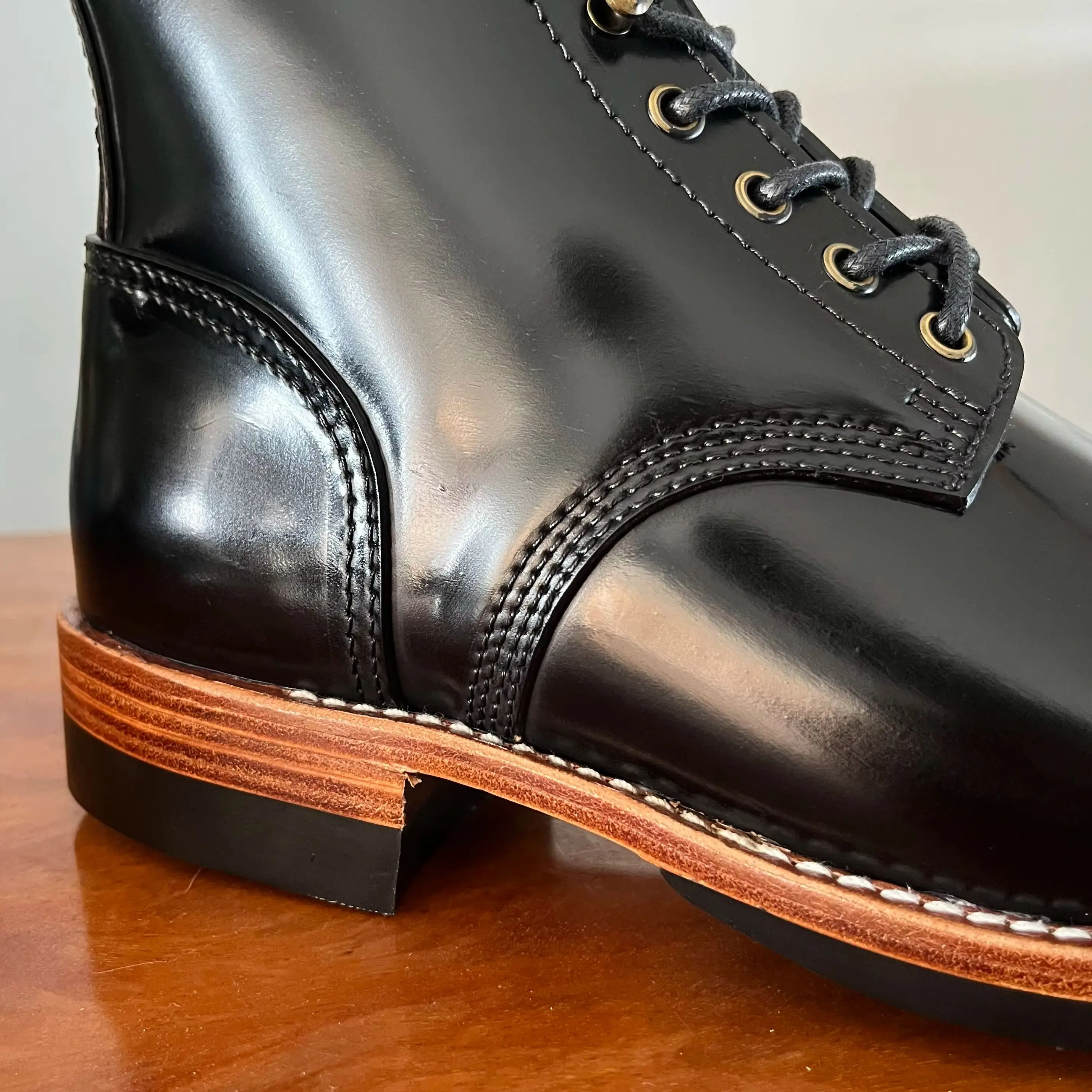 MJ2068 Shell Cordovan Leather Handcrafted  Men Boots Retro Amekaji Motorbike Riding Cap Toe Work Ankle Shoes