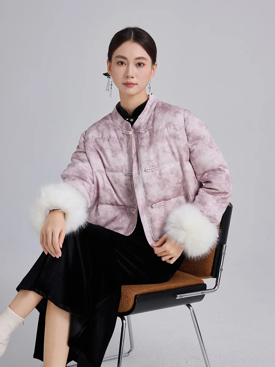 

New Chinese Sle Stand Collar ort Jaet Le Central Retro Button Warm Faionable Padded Coat Autumn Winter Top