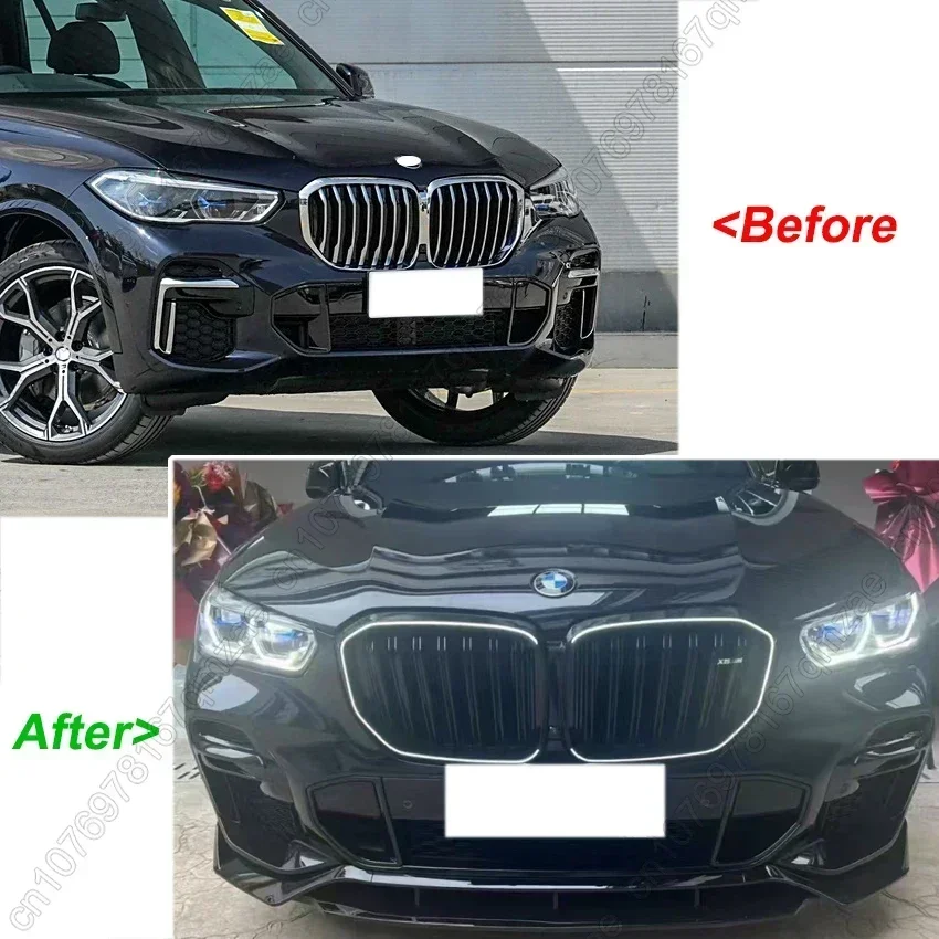 For BMW X5 G05 2019-2023 Front Gloss Black Double Kidney Grille Racing Grille with LED Lights Upper Bumper Hood Mesh Accessories