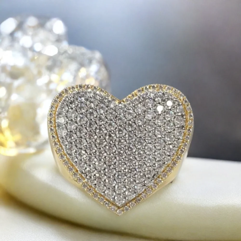 

Кольцо VVS с муассанитом в форме сердца, серебро 925, двухцветное кольцо Iced Out в стиле хип-хоп, тестер бриллианта, кольцо с муассанитом