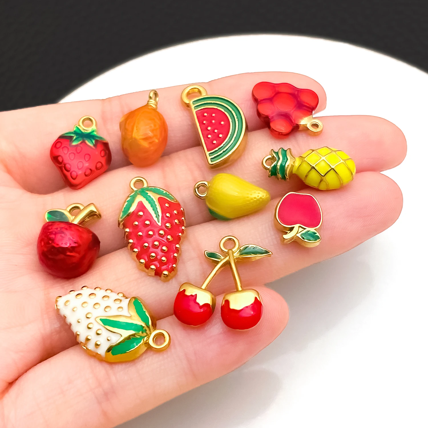 1PC Stainless Steel Charms Bohemian Style Fruit Elements Strawberry, Pineapple, Cherry Summer Trendy Jewelry Making Accessories