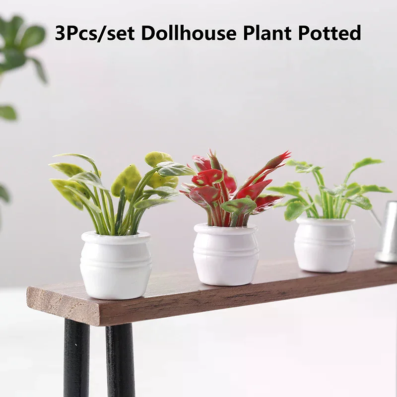 Doll Home Plant Decoration Micro Landscape Garden Decor Accessories 1:12 Dollhouse Miniature Plant Potted Model 3Pcs