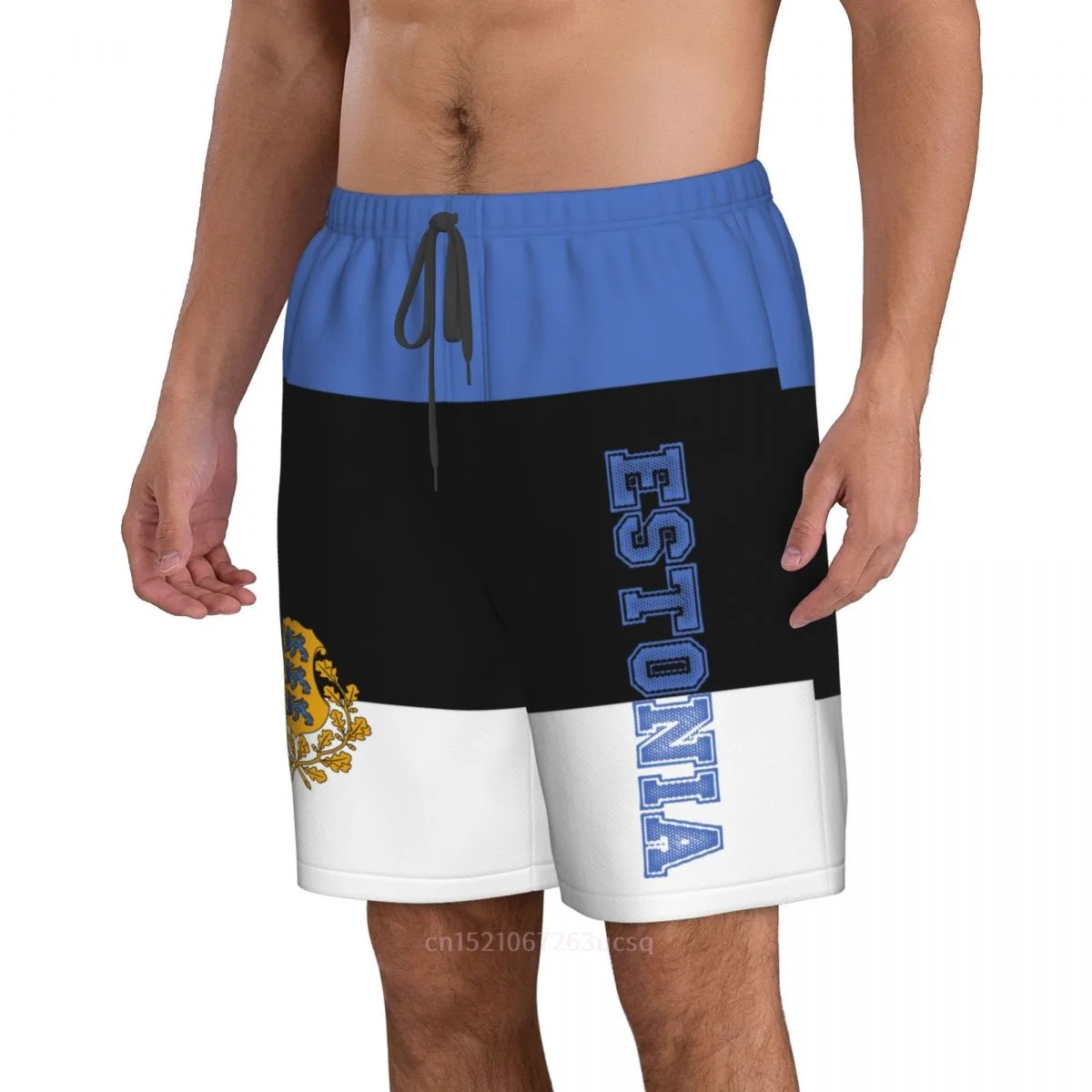2025 الصيف البوليستر إستونيا علم الدولة ثلاثية الأبعاد مطبوعة الرجال مجلس السراويل جيب الشاطئ تشغيل سراويل صيفية
