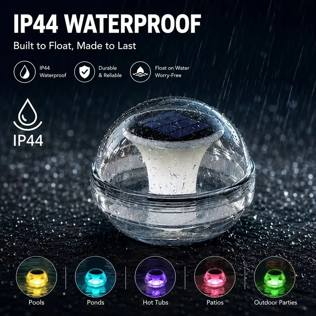Bright Solar Floating Pool Lights  3 Modes White Warm RGB Flash Twinkle IP44 Waterproof for Swimming Pool Pond Hot Tub Garden