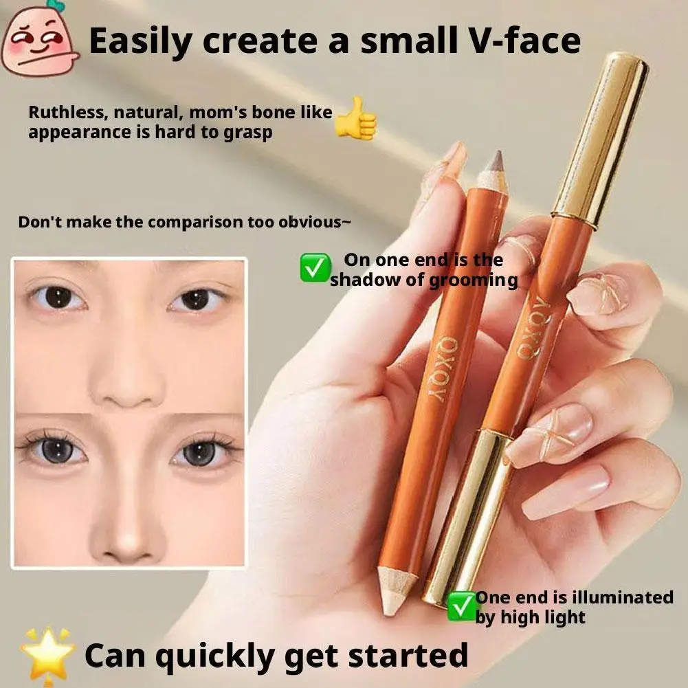 Double-ended Contouring Pen Face Brightening Corrector Nose Shadow Sculpting Natural Highlighter Shading Stick Powder Blusher