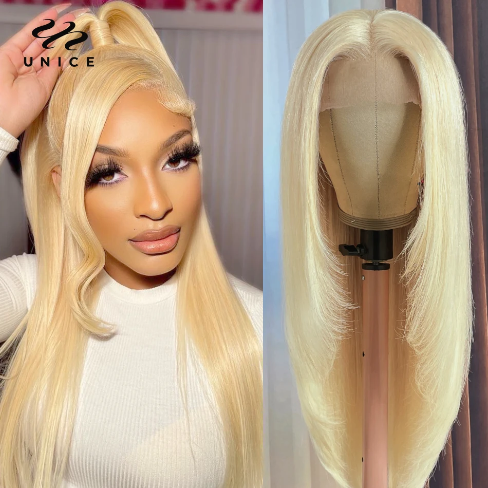 Perruque Lace Front Wig naturelle lisse-UNice Hair, cheveux humains vierges, couleur blonde 613, Sophia, 5x5 HD, 13x4, avec couche intérieure