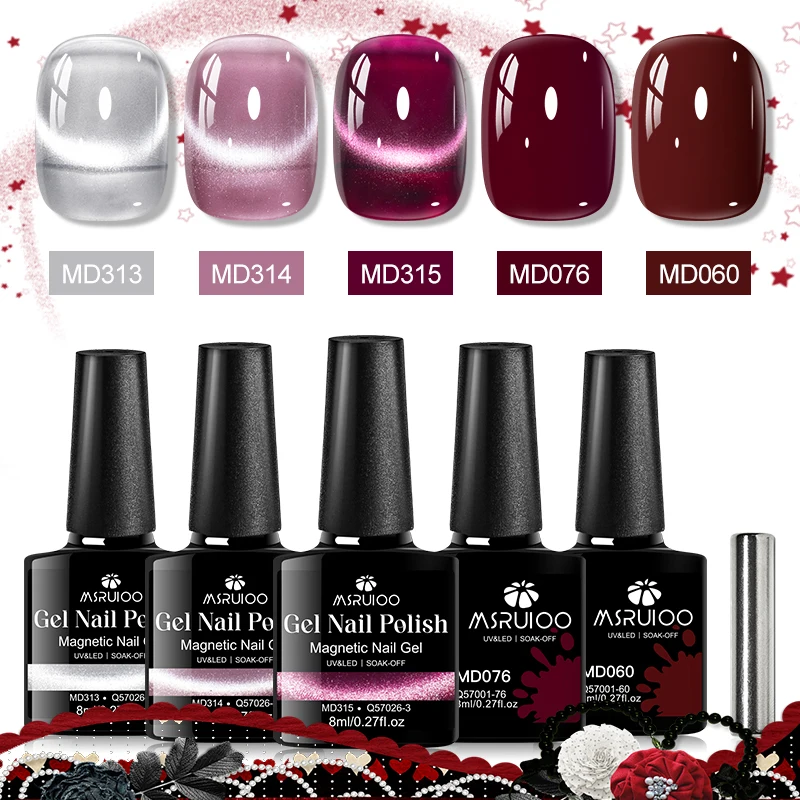 

Набор из 6 магнитных гель-лаков для ногтей, 8 мл, цвет винно-красный, эффект Майяра, полуперманентный, УФ-гель, снимаемый, для маникюра, DIY