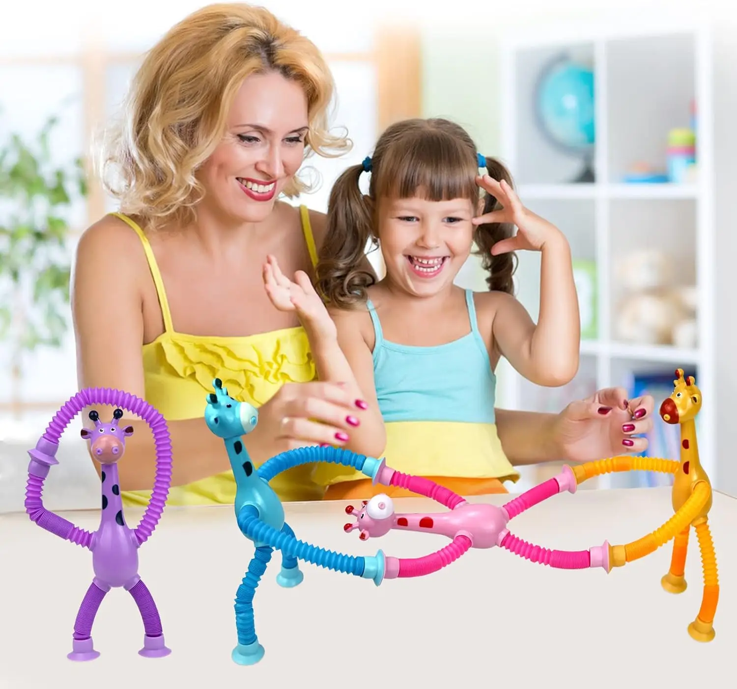 4 Pack Telescopic Suction Cup Giraffe Toy Sensory Tubes for Boys Girls Autistic Travel Toys For Christmas Gift