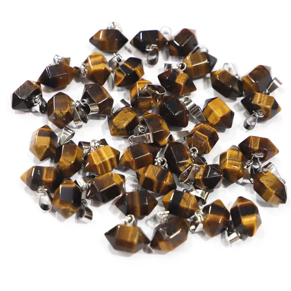 Free Shipping Natural Tiger Eye Stone Hexagon Pendants Men's And Women's Necklace DIY Charm Jewelry Accessories Wholesale 24Pcs
