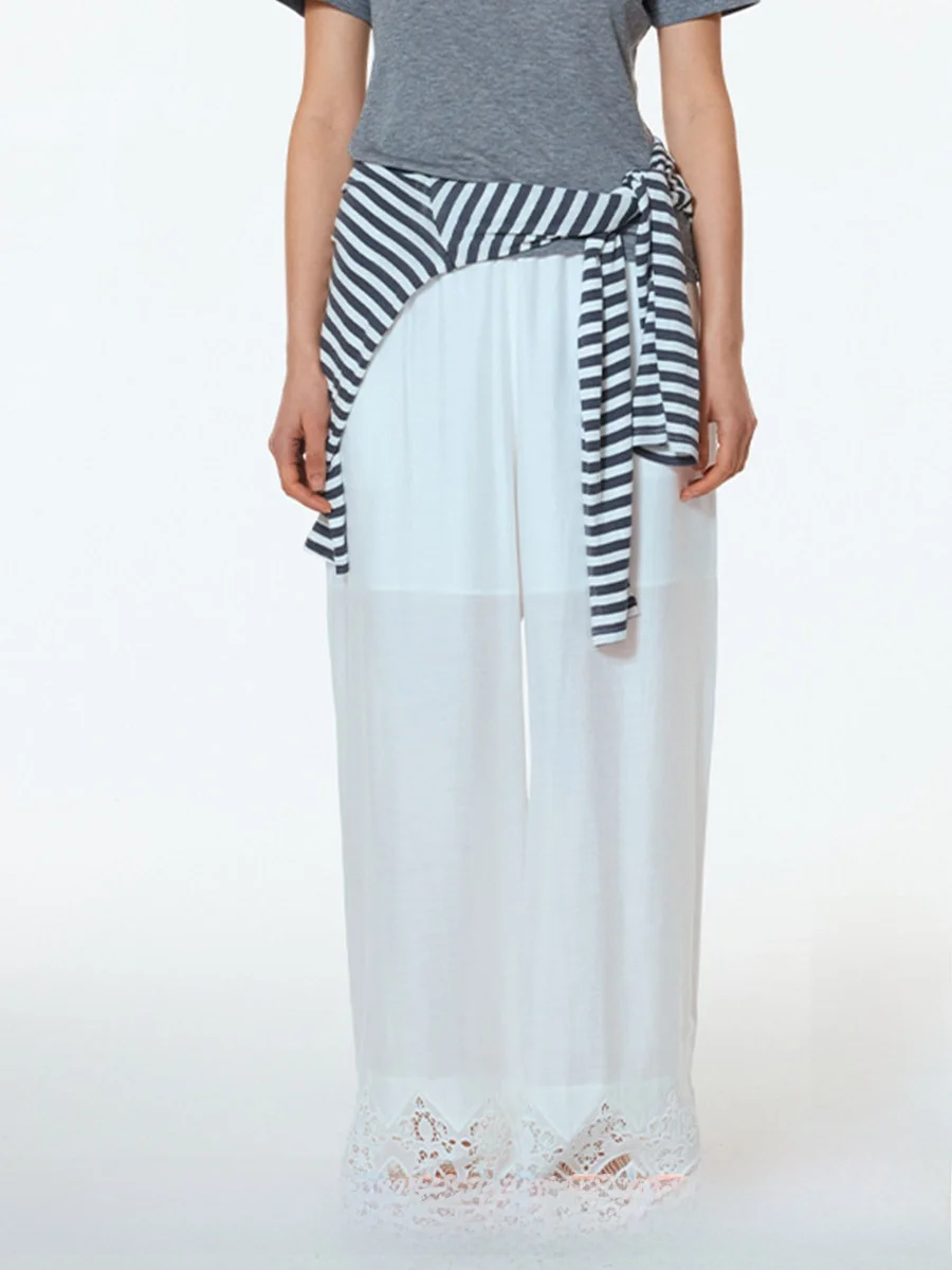 

Brand Diamond Lace Patchwork Long Pants Straight Leg Casual Trousers from Buyers Store Simple Commute Sle