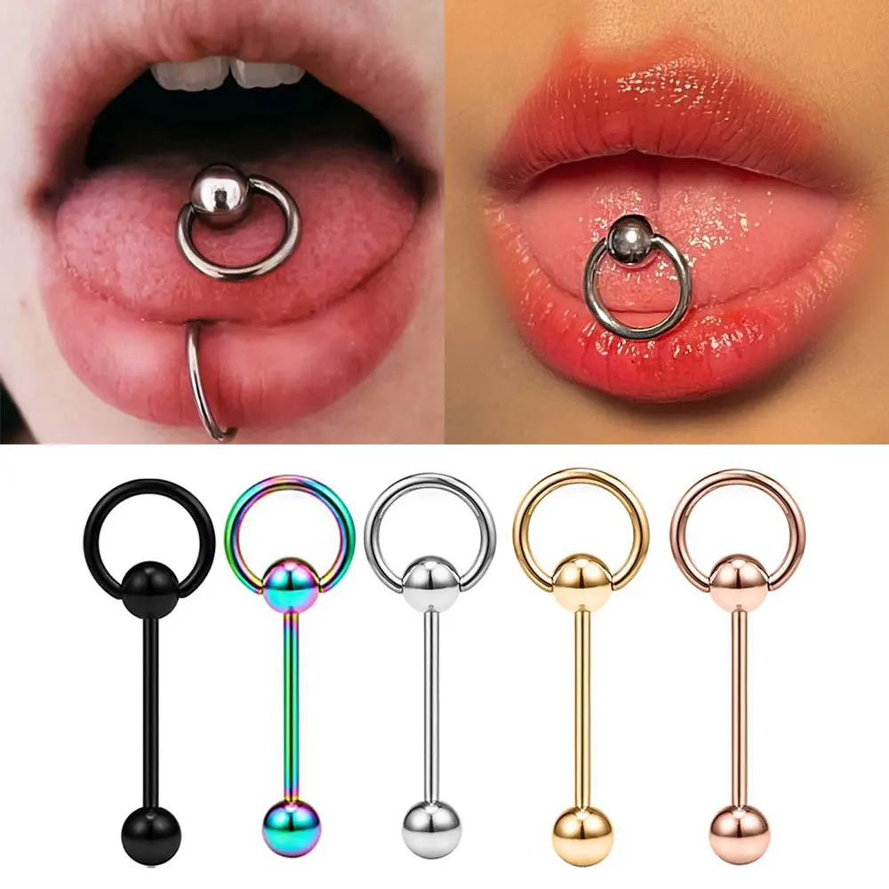 

1PC Tongue Ring Piercing for Women Men Punk 316L Stainless Steel Round Circle Ball Sexy Tongue Stud Piercing Body Jewelry Gift